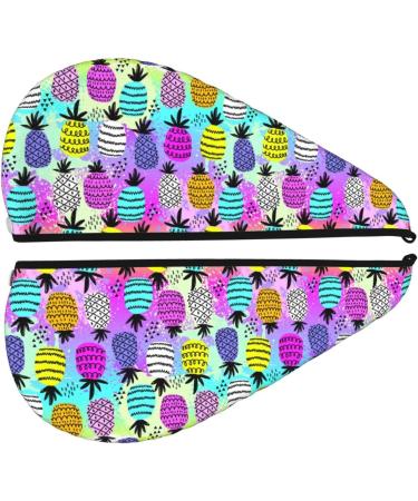 Hair Towel Wrap - Quick Drying Hair Turban with Button | Graffiti Pineapples Design - Buy Online on GoSupps.com
