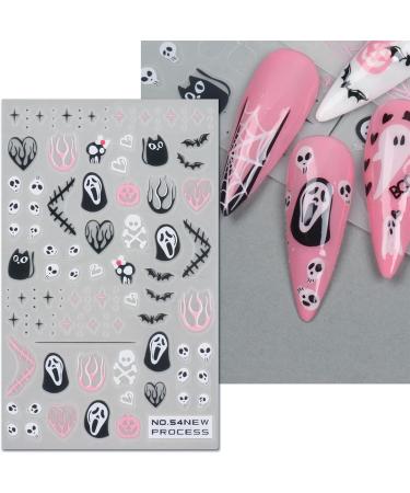 JMEOWIO 6 Sheets Halloween Nail Art Stickers Decals Self-Adhesive Skull Cute Horror Ghost Witchy Spider Web Bat Spook Nail Supplies Nail Art Design Decoration Accessories - Buy Online on GoSupps.com