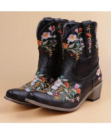 ZGRZPMGR Women's Western Cowgirl Embroidered Ankle Boots - Black (9.5-10) - Buy Online on GoSupps.com