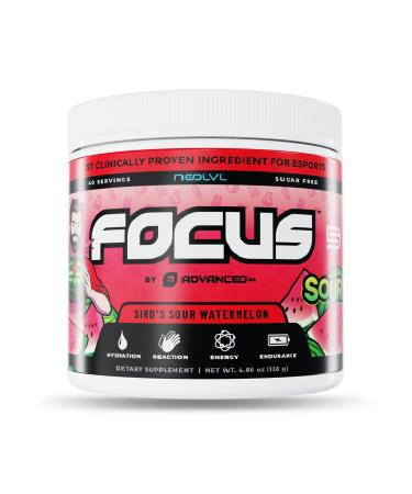 Focus by ADVANCED | Focus and Concentration Formula with NooLVL | Mental Clarity & Energy Boost for Gaming, Work & Study | Sugar Free & Keto Friendly | (40 Servings) (SirD’s Sour Watermelon)