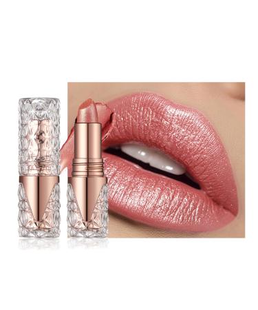 Shimmer Lipstick Long Lasting for Women with Metallic 3D Shine Hydrating Formula Diamond Nude Glitter Lip Balm Tinted Glossy Lip Gloss High Impact Lip Color Nonstick Full-Coverage Lip Makeup-06 06#