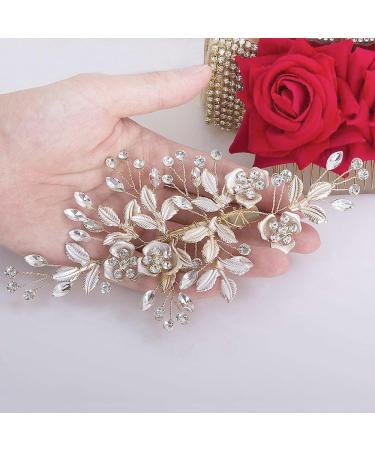Wedding Hair Clip Rhinestone Bridal Handmade Flower Clip Crystal Hair Pins Bridal Bridesmaid Wedding Hair Accessories for Women and Girls Party Gift (Light Rose Gold) - Buy Online on GoSupps.com