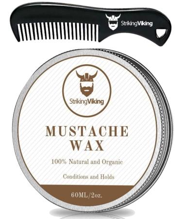 Mustache Wax and Comb Kit - Beard and Moustache Wax for Men with Strong Hold Natural Beeswax - Helps Tame, Style, and Groom by Striking Viking, Sandalwood Sandalwood 2 Ounce (Pack of 1)