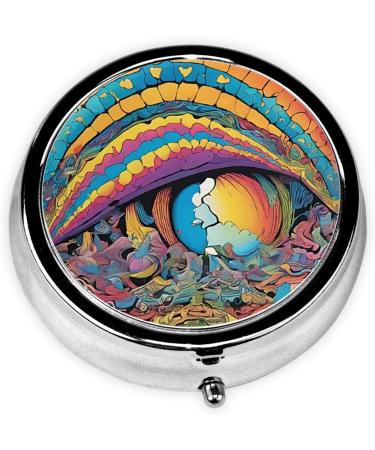 Abstract Mushroom Colorful Mandala Round Pill Box - 3 Compartment Mini Travel Organizer for Vitamins & Medicine - Buy Online on GoSupps.com