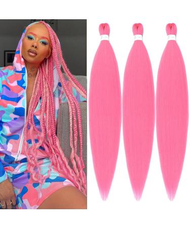 YDDM PRE Stretched Braiding Hair Extensions 20 inch 3packs Extensions Kunsthaar Braids Pink Hair Extension Art hair for braid Extension for Braids Jumbo Braids Hair (20 inches pink#) 50.8cm-20 inches (3 SPACK) PINK#