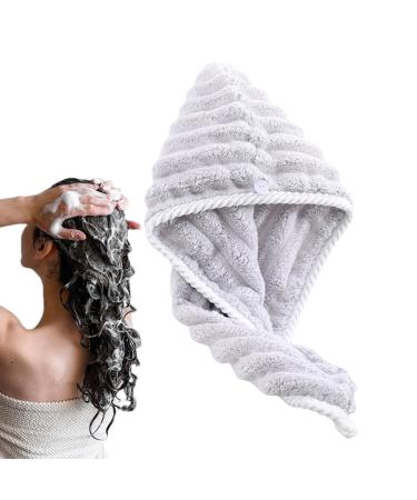 Dry Hair Cap Curly Hair Dry Cap | Coral Fleece Fast Absorbent Towel Cap for Hair Drying | Shower Cap Scarf Adjustable Humanized Hair Dryer with Buttons for Women Men Boys Girls gray