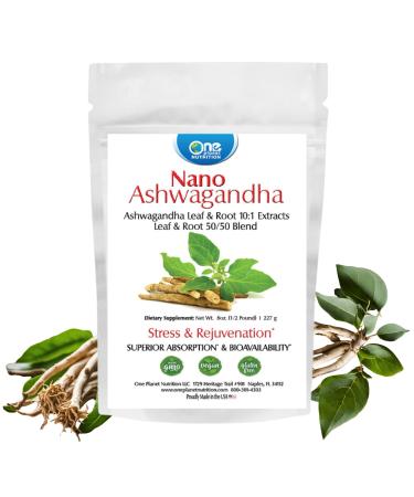 One Planet Nutrition Nano Ashwagandha Leaf & Root Powder 8 oz (227 Servings) - Nano-Particle Size Ashwagandha 10:1 Extract - Supports Mental Clarity & Mood - Non-GMO Vegan Gluten-Free