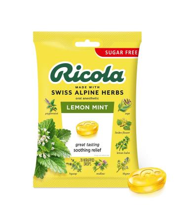 Herbal Throat Drops Lemon-Mint Sugar Free Bag Case by Ricola USA (pack of 12 )