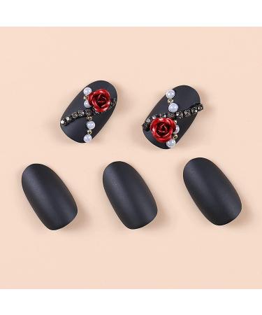 3D Rose Press On Nails Short 2 Pack for Women - Almond Cat Eye Fake Nails - Black Magnetic False Nail Tips (Art11) - Buy Online on GoSupps.com