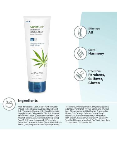 Andalou Naturals CannaCell Body Lotion - Harmony, 8 oz | Hydrating & Vegan Skincare - Buy Online on GoSupps.com