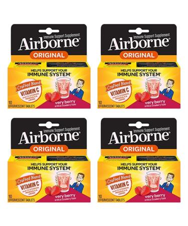 Airborne Very Berry Effervescent Tablets 10 count - 1000mg of Vitamin C - Immune Support Supplement (Pack of 4) 10 Count (Pack of 4)
