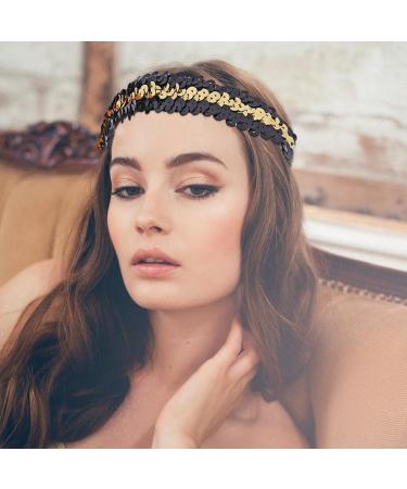 Hairband Elastic Stretch | Hair Bands Fashion | Sequin Headband Elastic | Women's Headbands - Stylish for Teens Girls and Women - Hair Accessories for Volleyball Basketball and Sports Teams Black Gold - Buy Online on GoSupps.com