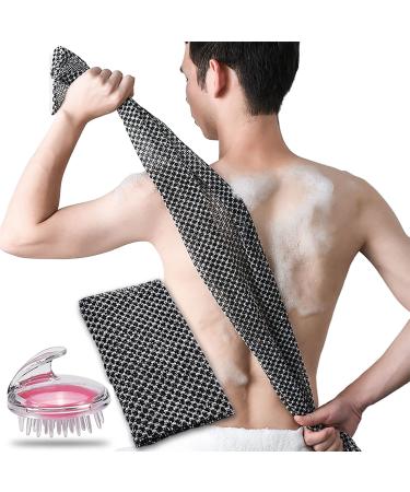 1pc Exfoliating Bath Washcloth Long Shower Back Scrub Towel with 1pc Scalp Brush for Body Cleaning