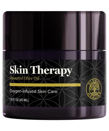 Global Healing Center Skin Therapy-Organic Ozonated Extra Virgin Olive Oil Salve for All Skin Care Routines-Cold-Pressed Face & Body Moisturizer To Hydrate and Soothe Dry Skin to Soft & Smooth-1.5 Oz