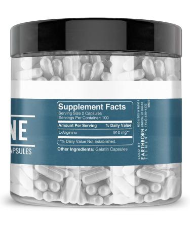 Earthborn Elements L-Arginine Pure & Undiluted No Additives (200 Capsules) 200 Count (Pack of 1) - Buy Online on GoSupps.com