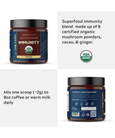 One Farm by WAAYB Organic 8 Mushroom Immunity Powder Non-GMO - Turkey Tail Chaga Cordyceps Shiitake Reishi Maitake Lion's Mane and Mesima - Vegan Mushroom Supplement in a Resealable Glass Jar - Buy Online on GoSupps.com