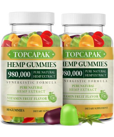 (2 Pack) Hemp Gummies for Sleep Pain Anxiety - Advanced Extra Strength Supplement with High Potency Pure Hemp Oil Extract - Best Edible Gummy for Adults Fruit