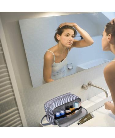 WANDF Water-Resistant Nylon Travel Toiletry Bag | Lightweight Dopp Kit for Men and Women - A-Blue Stripe - Buy Online on GoSupps.com