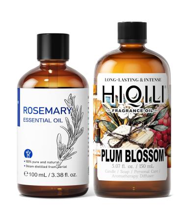 HIQILI 100ML Rosemary Essential Oil & 150ML Plum Blossom Fragrance Oil for DIY Diffuser