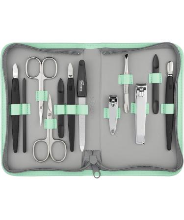 Solingen Manik r Set 12 Party - nail set men and women with everything you need for the manicure and pedicure in high -quality synthetic leather etui mint