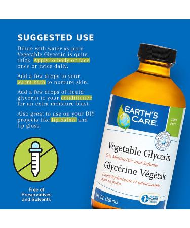 Earth's Care 100% Pure Vegetable Glycerin - 8 FL OZ for Hair Skin & DIY Projects - International Shipping Available - Buy Online on GoSupps.com