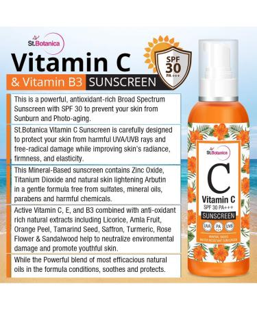 StBotanica Vitamin C Sunscreen SPF 30 PA+++ | Mineral-Based Water-Resistant UVA & UVB Protection - 120ml | International Shipping Available - Buy Online on GoSupps.com