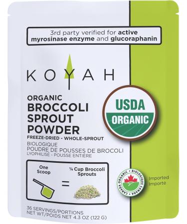 KOYAH - Organic Broccoli Sprout Powder (1 Scoop 1/4 Cup Sprouts): 36 Servings Freeze-dried Tested for Active Myrosinase and Glucoraphanin (Sulforaphane Glucosinolate)