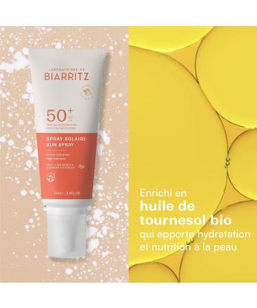 Laboratoires de Biarritz - Cr me Solaire en Spray - SPF50+ - Certifi e Bio - Visage et Corps - B b Enfant et Adulte - Texture Fluide et L g re - 100 ml - Fabriqu en France SPF50+ (nouvelle version) 100 ml (Lot de 1) - Buy Online on GoSupps.com