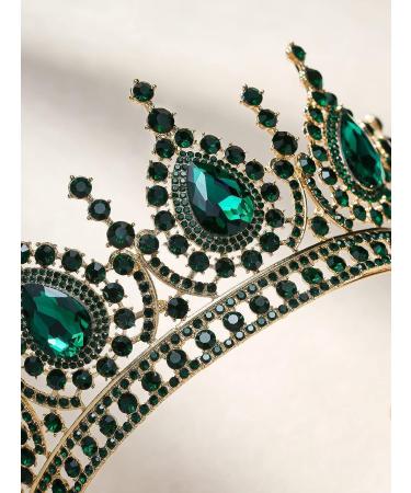SweetV Baroque Crystal Queen Crown - Wedding Tiara for Bride, Prom, Halloween, Birthday Party - Green - Buy Online on GoSupps.com