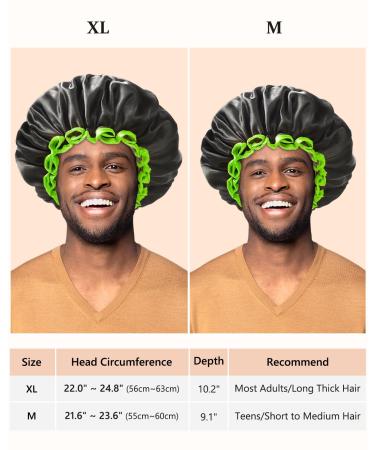 Mikimini Extra Large Black Shower Hoods (2-Pack) - Waterproof Reusable Hair Caps for Men & Women with Bright Green Border - Thick Braids & Double-Layer Design - Buy Online on GoSupps.com