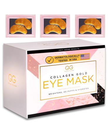 Gold Glow Under Eye Patches - 24K Gold Eye Masks for Dark Circles and Puffiness for Men and Women with Collagen  Hyaluronic Acid  and Vitamin C  30-Pairs