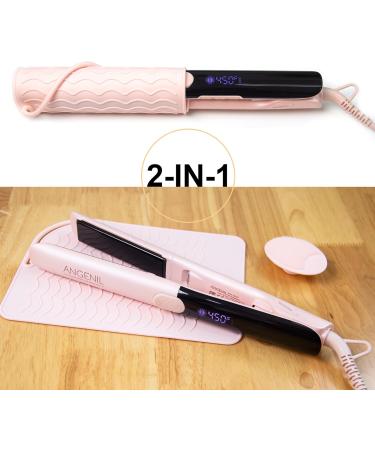 ANGENIL Pro Titanium Flat Iron Hair Straightener - Fast Heating Dual Voltage Straightening/Curling Iron - Negative Ion Technology - Round Pink Design - Includes Heat Resistant Silicone Mat - Buy Online on GoSupps.com