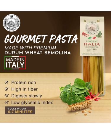 Morelli Linguine Pasta - Rainbow Pasta Noodles with Wheat Germ  Spinach & Red Chili - Gourmet  Flavored  Tri Colored Pasta  Imported Artisanal Italian Pasta Made in Italy (8.8 Ounce) 8.8 Ounce (Pack of 1) - Buy Online on GoSupps.com