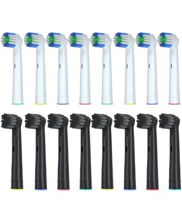 16 Pack Electric Toothbrush Replacement Heads Precision Clean Compatible with Oral B Charcoal Bristles with Black Head Toothbrush Brush Heads (16 Count (Black & White Pack))