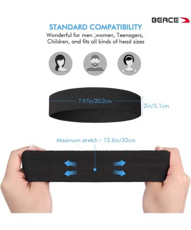 BEACE Sweatbands Sports Headband - 6PCS Moisture Wicking Athletic Cotton Terry Cloth Sweatband for Men & Women - Ideal for Tennis, Basketball, Running, Gym - Black - Buy Online on GoSupps.com