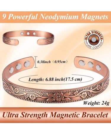 Cigmag 9X Copper Magnetic Bracelet for Women - Ultra Strength Magnet, Adjustable Cuff Bangle with Gift Box - Flower Copper Design - Buy Online on GoSupps.com