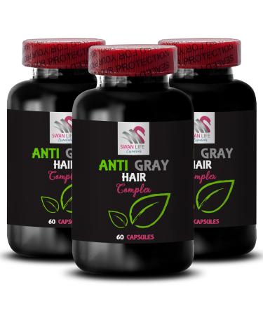 Anti gray hair supplement - ANTI GRAY HAIR COMPLEX - Gray hair care Color renewal Youthful shade Hair vibrancy Gray hair solution Color restoration Lustrous hair 3 Bottles 180 Capsules