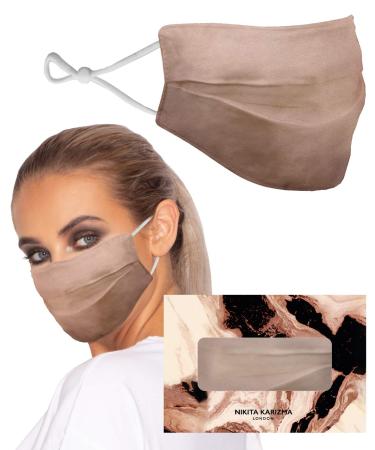 KARIZMA Beverly Hills Silk Face Mask. Taupe Fashionable Designer Face Mask for Women. Washable Fabric Face Mask Reusable Facemask. 19 Momme Mulberry Silk Mask - Luxury Fashion Masks for Women