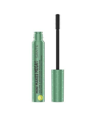 Sante natural cosmetics mascara flexible rubber brush mascara for extended and voluminous eyelashes with pro-keratin against hair break mini makes mega mascara 1 x 8 ml no.1 - Black