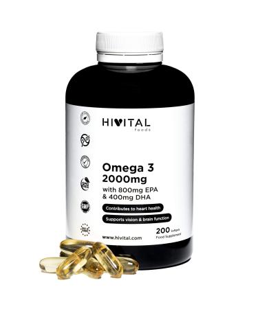 Omega 3 2000 mg. 200 capsules for 3 months. With 800mg EPA 400mg DHA and Vitamin E. The only one with Spanish fish oil that contributes to heart brain and eye health