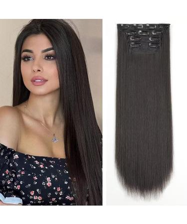 YDDM Hair Extensions Clip in Extensions Nature Black smooth hair extension full of head like real hair hair extreme clips cheap clip extensions synthetic hair part for women (24-inch 4pcs) 24 inch-straight b (2#)