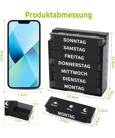 Buy Opret 7-Day Pill Organizer Box - Weekly Medication Case with 3 Compartments - Black Tablet Box for Morning & Evening Doses - Buy Online on GoSupps.com
