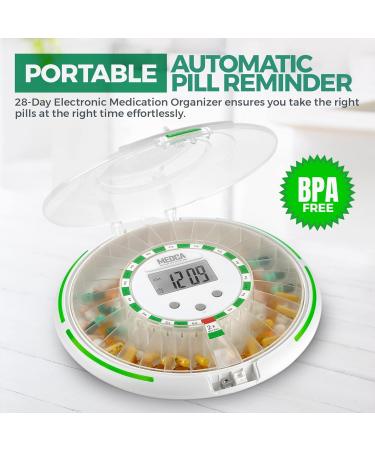 28-Day Automatic Pill Dispenser with LCD Display - Secure Key Lock Medication Organizer for Seniors with Reminder Alarm - Buy Online on GoSupps.com
