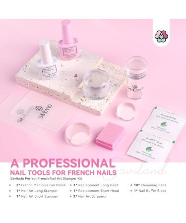 Saviland French Tip Nail Stamp Kit - 10PCS Tools with White & Pink Gel Polish Replaceable Stamper & Scraper for Perfect French Manicure - Buy Online on GoSupps.com