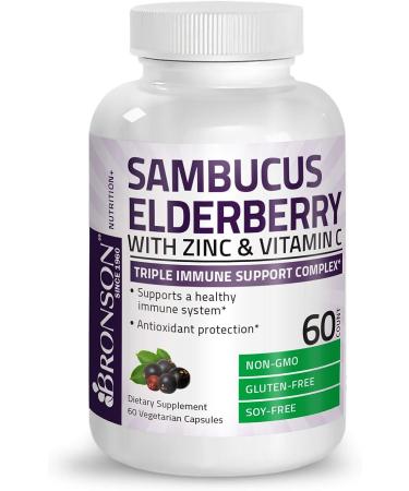 Bronson Sambucus Elderberry with Zinc & Vitamin C - Triple Immune Support Complex | Non-GMO, 60 Capsules - Buy Online on GoSupps.com
