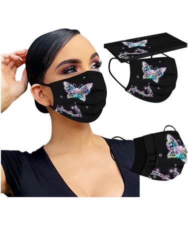 Adults Black Disposable_Face_Masks_Butterflies_Printed_Face_Cover Non-Woven Fabric Comfotable for Outdoor Daily Protction - Buy Online on GoSupps.com