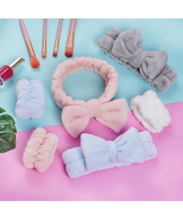 Hoyuwak 12Pcs Headbands Wristbands Set for Washing Face - White Pink Blue Gray | Knotted Spa Head Bands, Wrist Towels, Hair Bands for Women & Girls - Buy Online on GoSupps.com