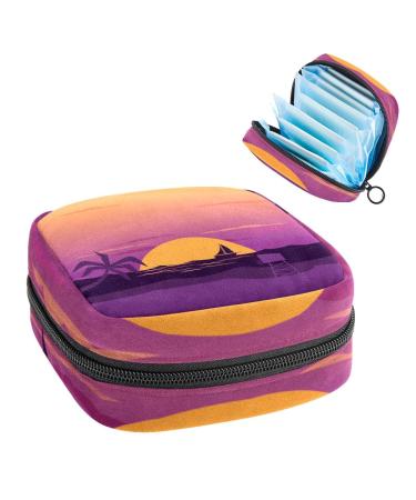 GIAPB Period Bag Sanitary Napkin Storage Bag Period Pouch Travel Makeup Bag Art Sunset Beach Color4294