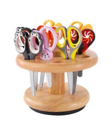 Fiakup Wooden Scissor Rack - Rotating Salon Scissors Holder | 12 Holes Scissors Makeup Brushes Storage Rack | Desktop Scissors Storage Organizer for Hair Salon Home