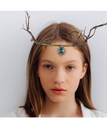 Beavorty Hair Accessory Fairy Antler Crown Elf Flower Headpiece Leaf Tiara Circlet Forest Headband Tree Branches Headdress for Renaissance Halloween Cosplay Festival Accessory - Buy Online on GoSupps.com